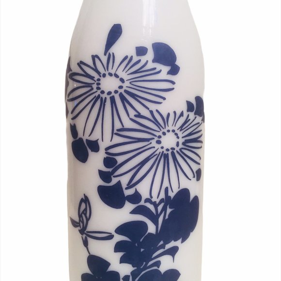 Tall Milk White Oriental Bottle-Cobalt Blue Design - Picture 3 of 5